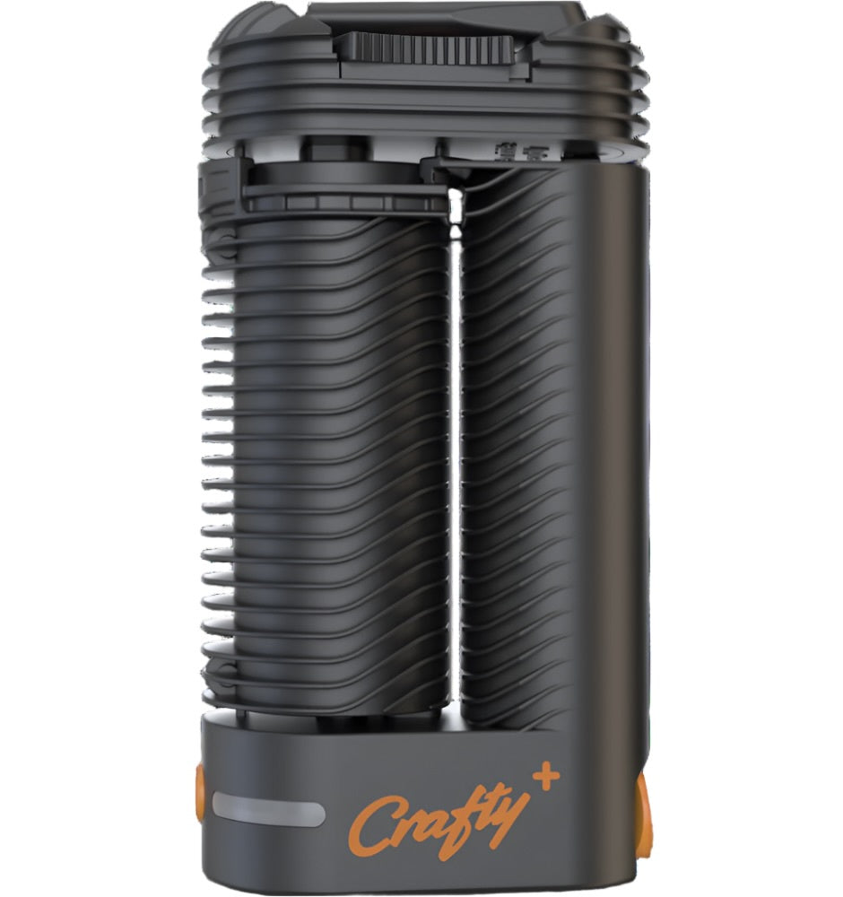 Black and orange Crafty+ vape device on a white background