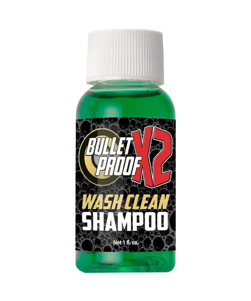 Bottle of Bulletproof X2 Wash Clean detox Shampoo on a white background
