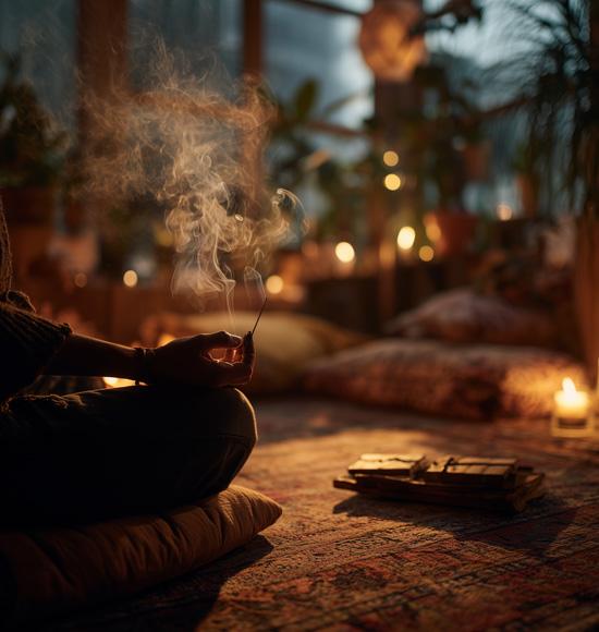 Incense burner with incense stick burning, perfect for cannabis sessions
