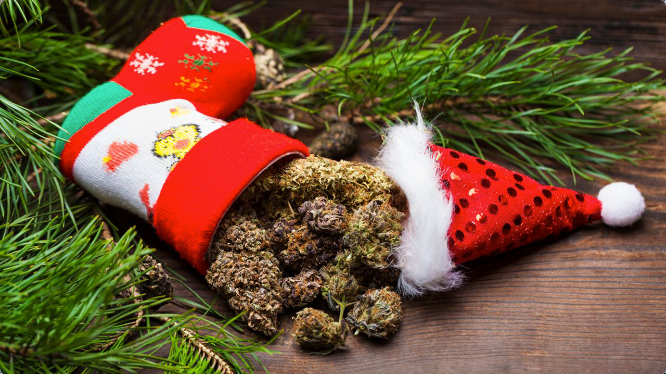 Christmas stocking filled with weed - shell shock