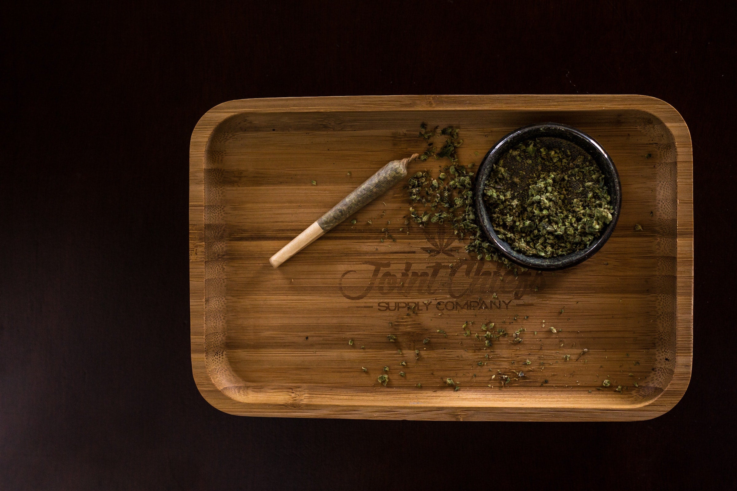 weed rolling tray with grinder and joint - Shell Shock