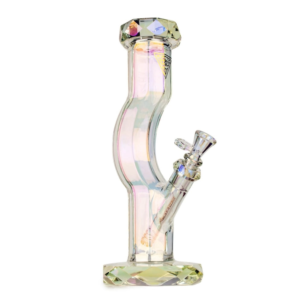 Multicolored glass smoking accessory on a white background