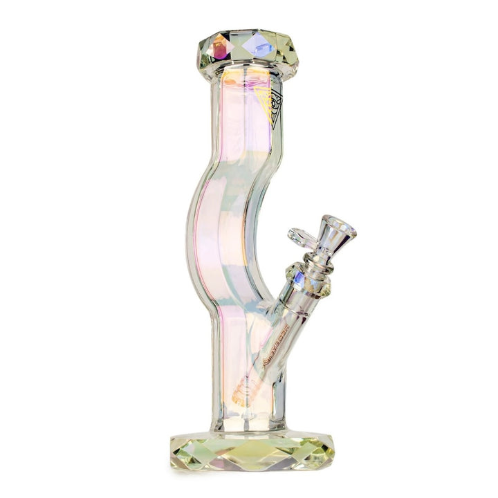 Multicolored glass smoking accessory on a white background