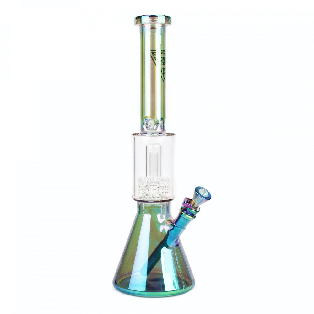 Multicolored glass water pipe on a white background