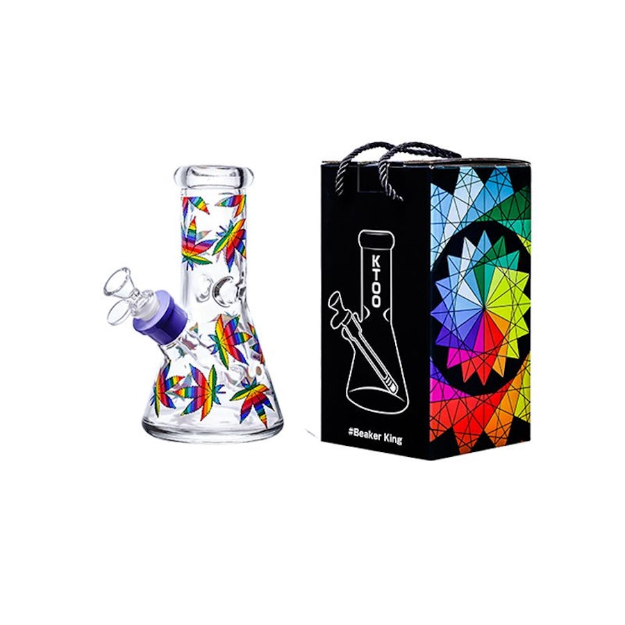 8 inch rainbow leaf 7mm glass bong - shell shock
