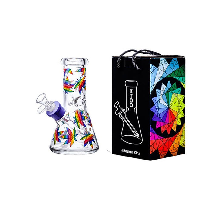 8 inch rainbow leaf 7mm glass bong - shell shock
