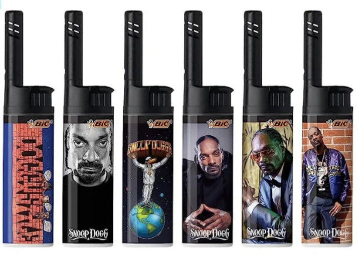 Set of BIC lighters featuring Snoop Dogg designs on a white background