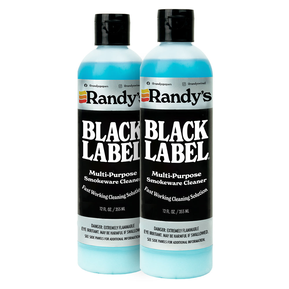 Two bottles of Randy's Black Label Multi-Purpose Smokeware Cleaner on a white background