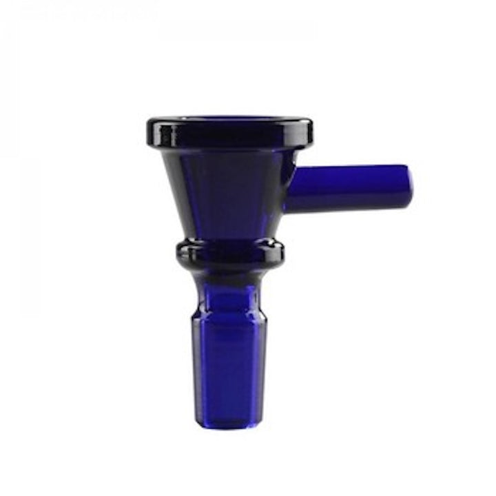 Blue and black glass smoking accessory on a white background