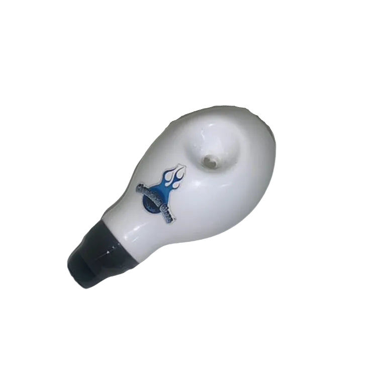 a small white glow in the dark lightbulb pipe with a white background