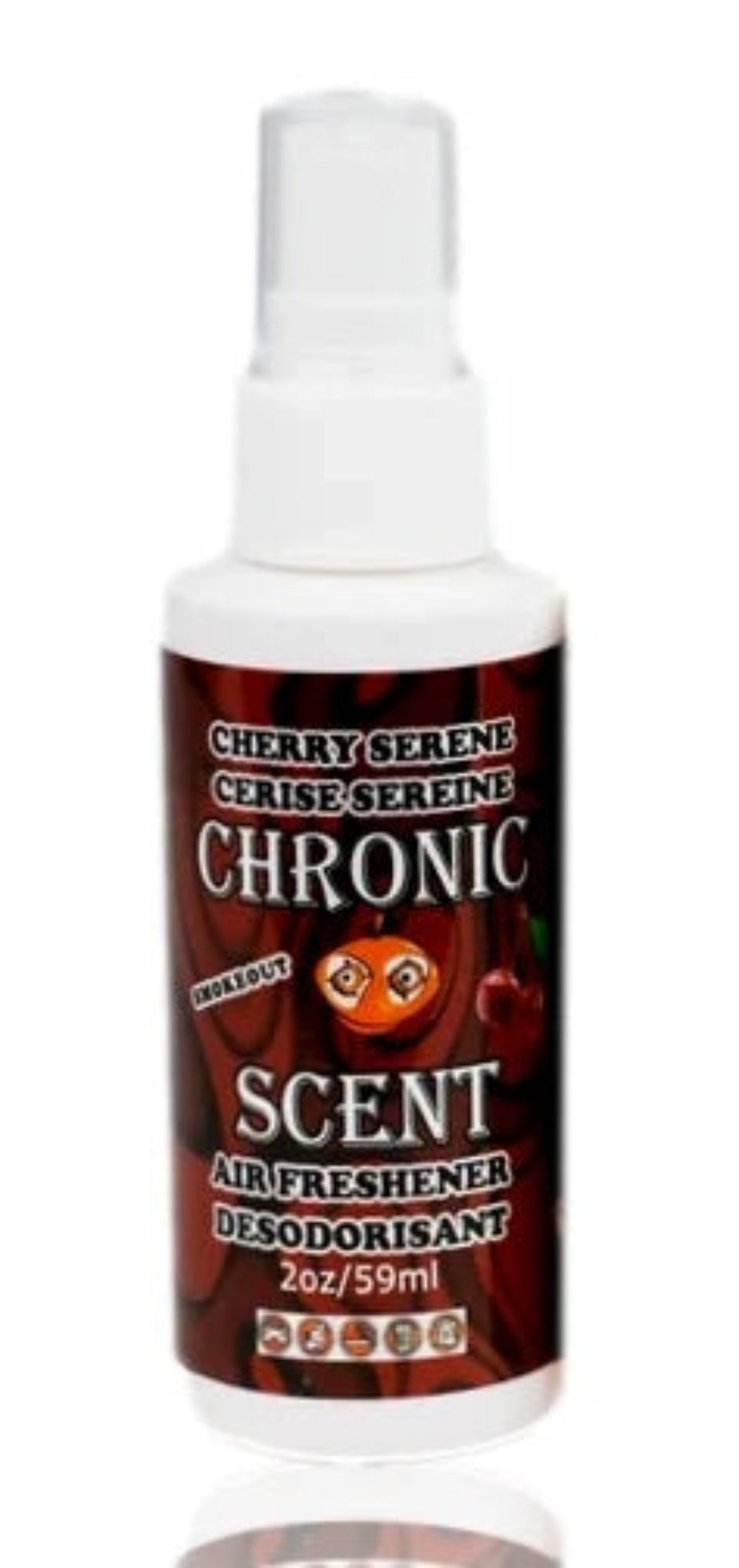 a small white bottle with an orange chronic logo on a white background