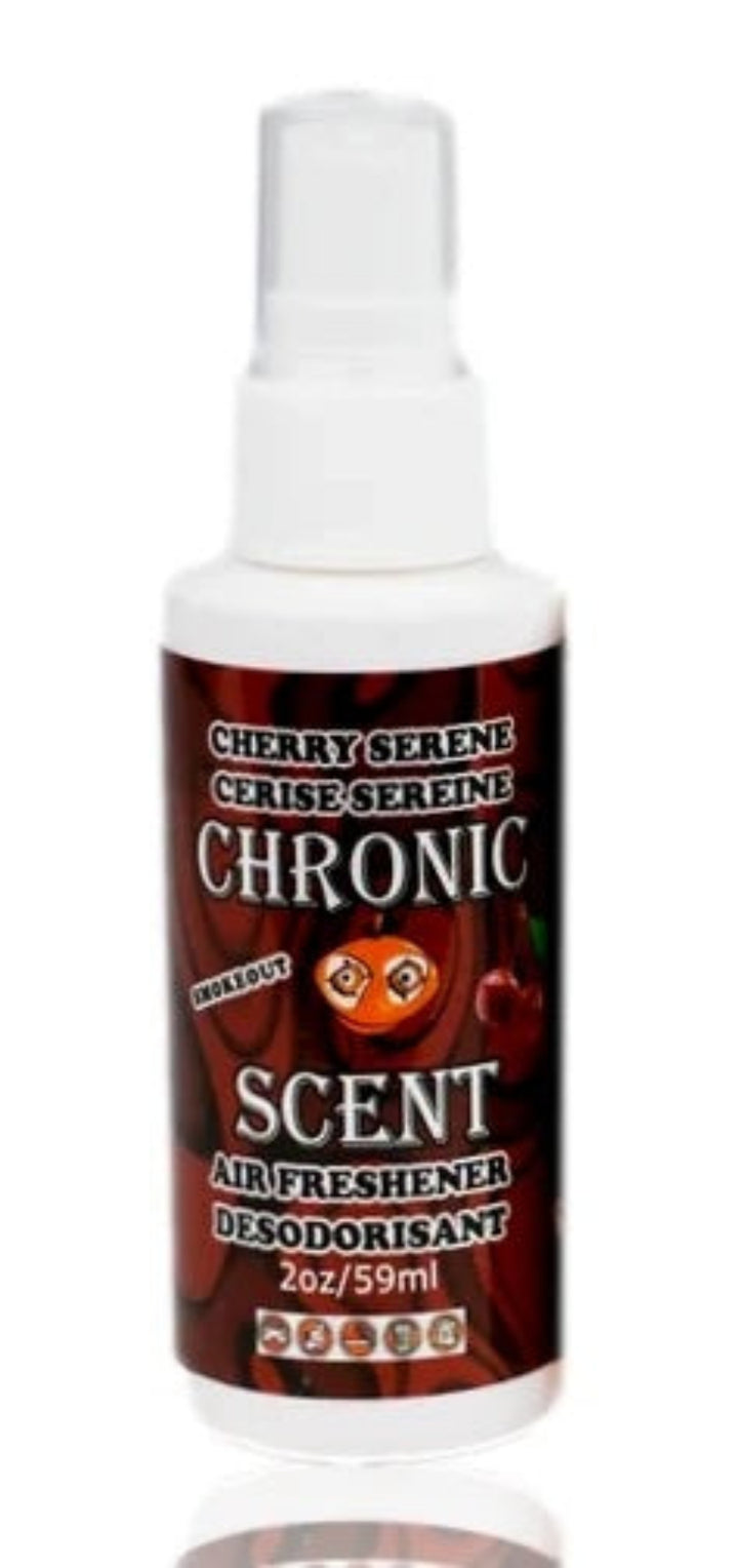 a small white spray bottle with an orange chronic logo on a white background