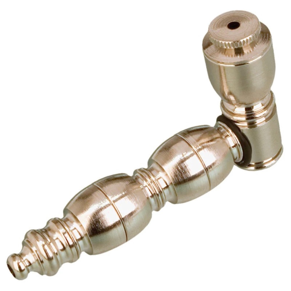 silver-colored metal pipe on a white background