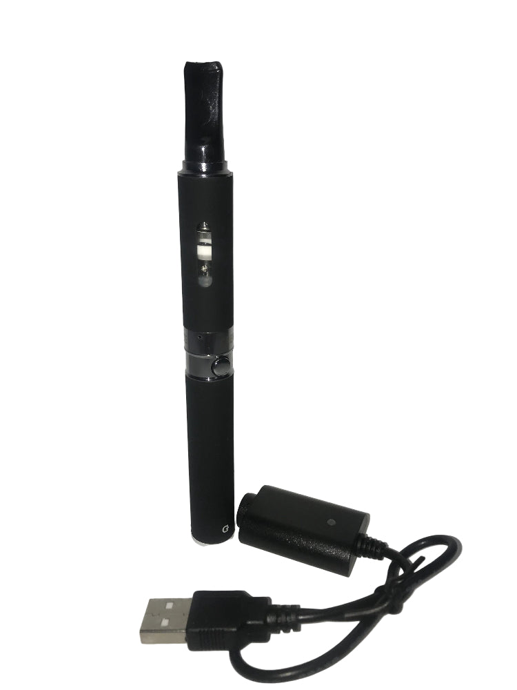 Black electronic device with USB cable on a white background