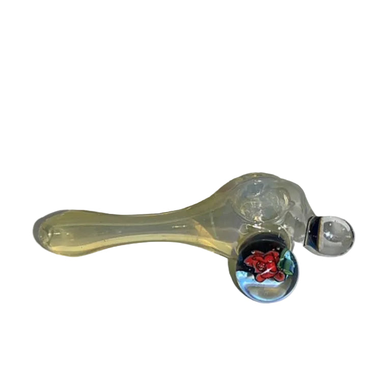 glass pipe with rose decal with a white background