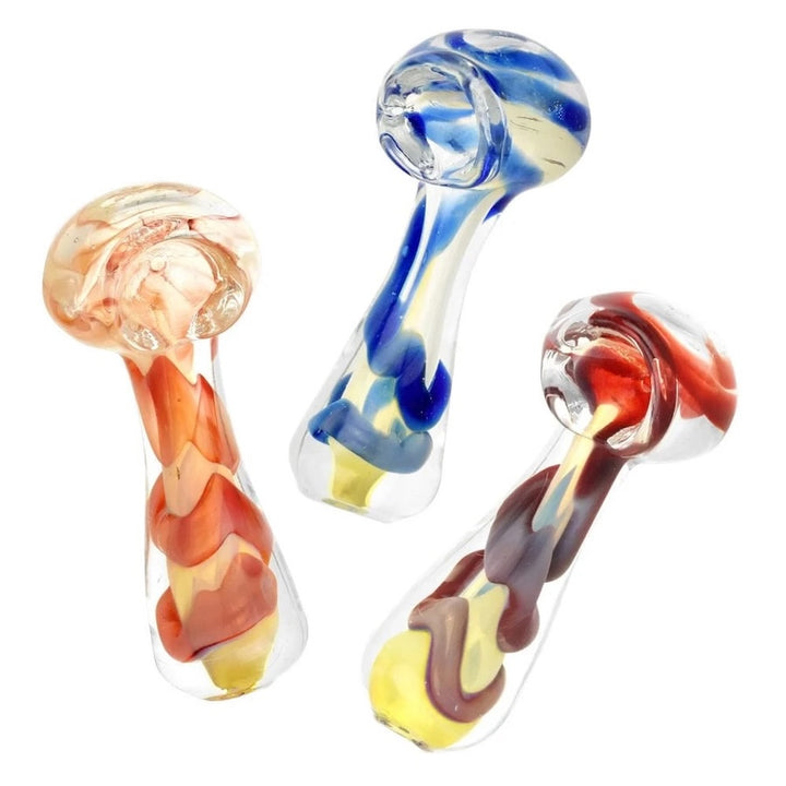 Three colorful glass pipes on a white background