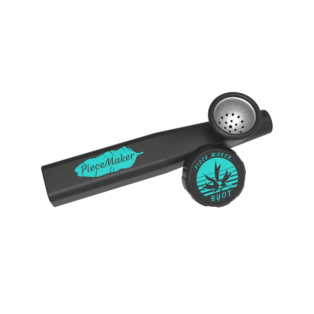 Black silicone smoking pipe with 'PieceMaker' branding on a white background