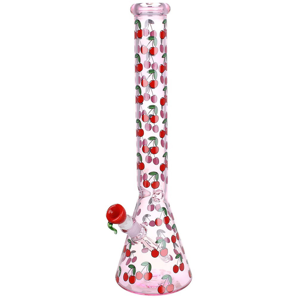 Glass pipe with cherry pattern on a white background