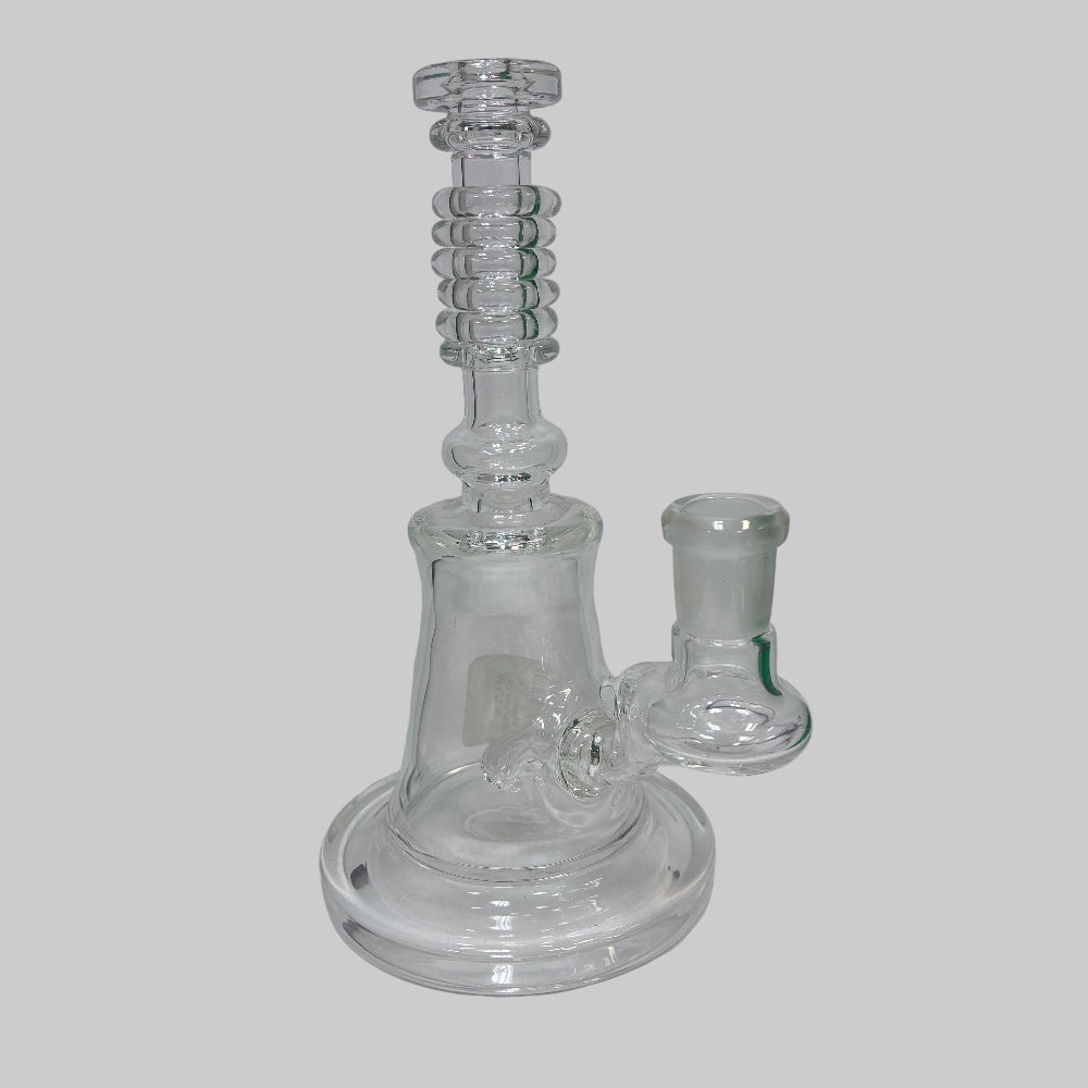 Clear glass smoking device on a white background