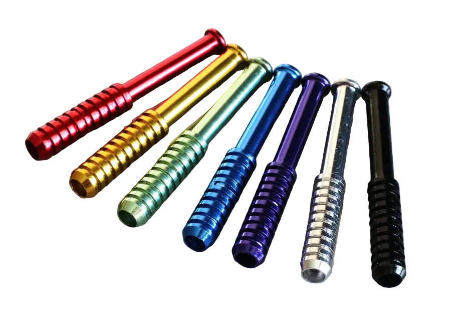 Set of colourful metal bats on a white background