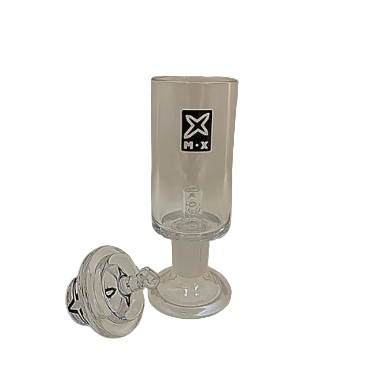 a small glass piece with lid and a white nackground