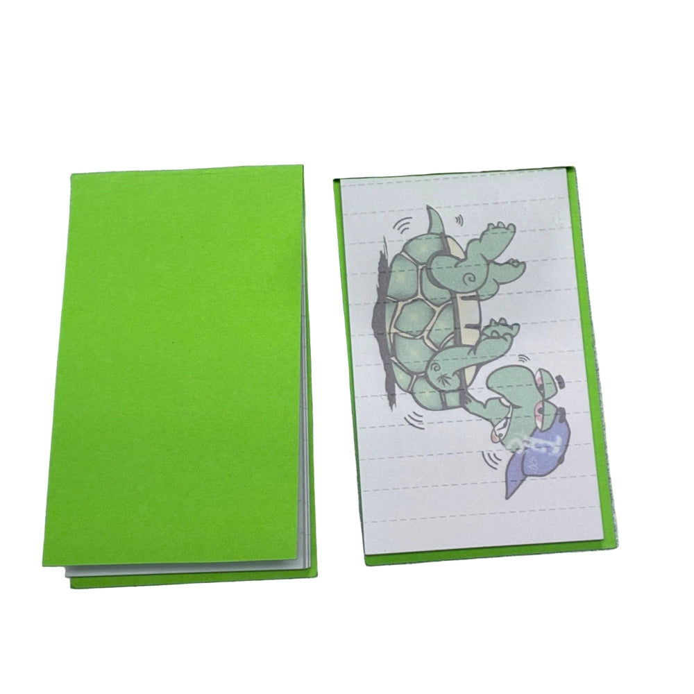 Open green filter card with a cartoon turtle illustration on a white background