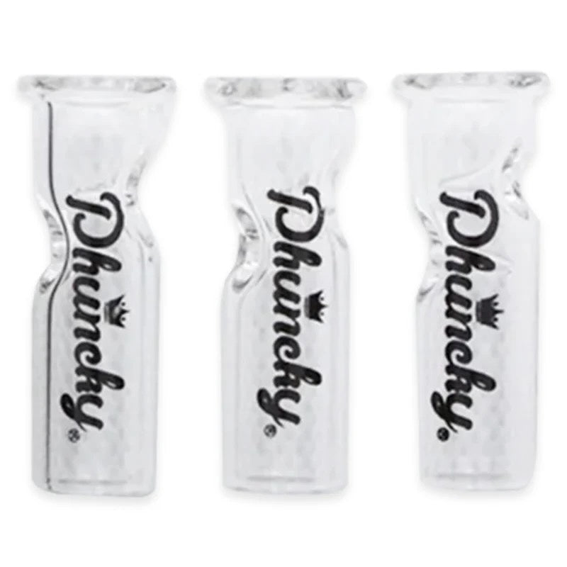 Three glass smoking accessories with 
Phuncky branding on a white background