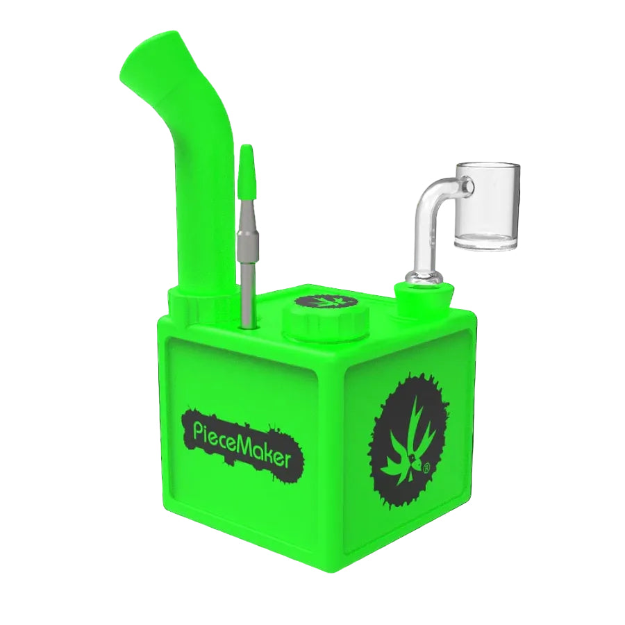 a green dab rig with a piecemaker logo on a white background