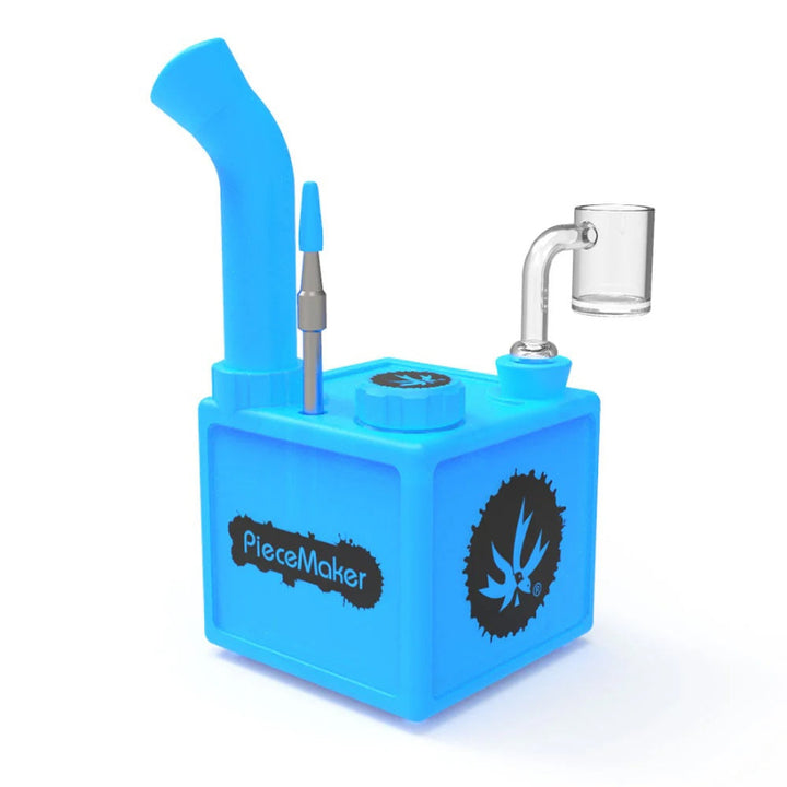 a small blue dab rig with a piecemaker logo on a white background