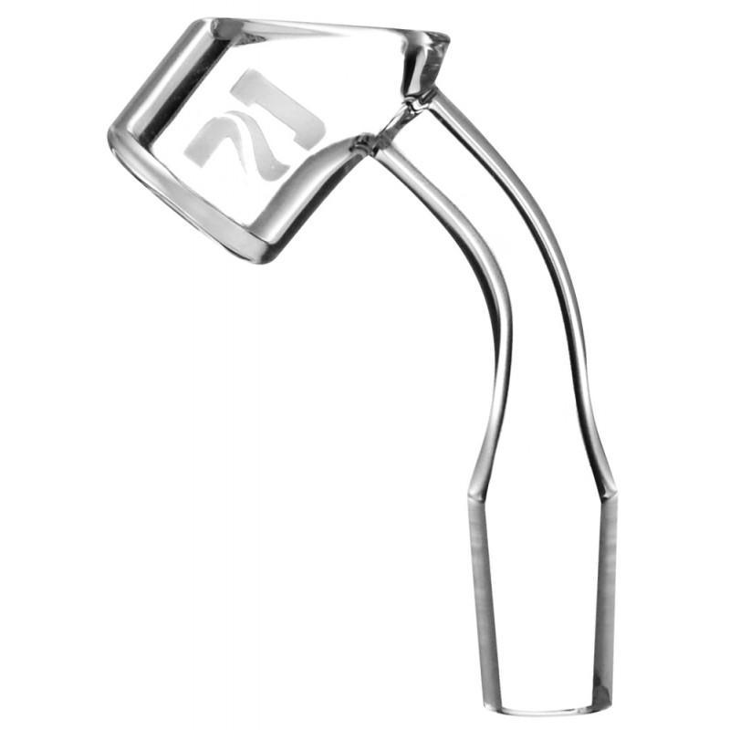 Clear quartz glass banger with a unique Pulsar design on a white background