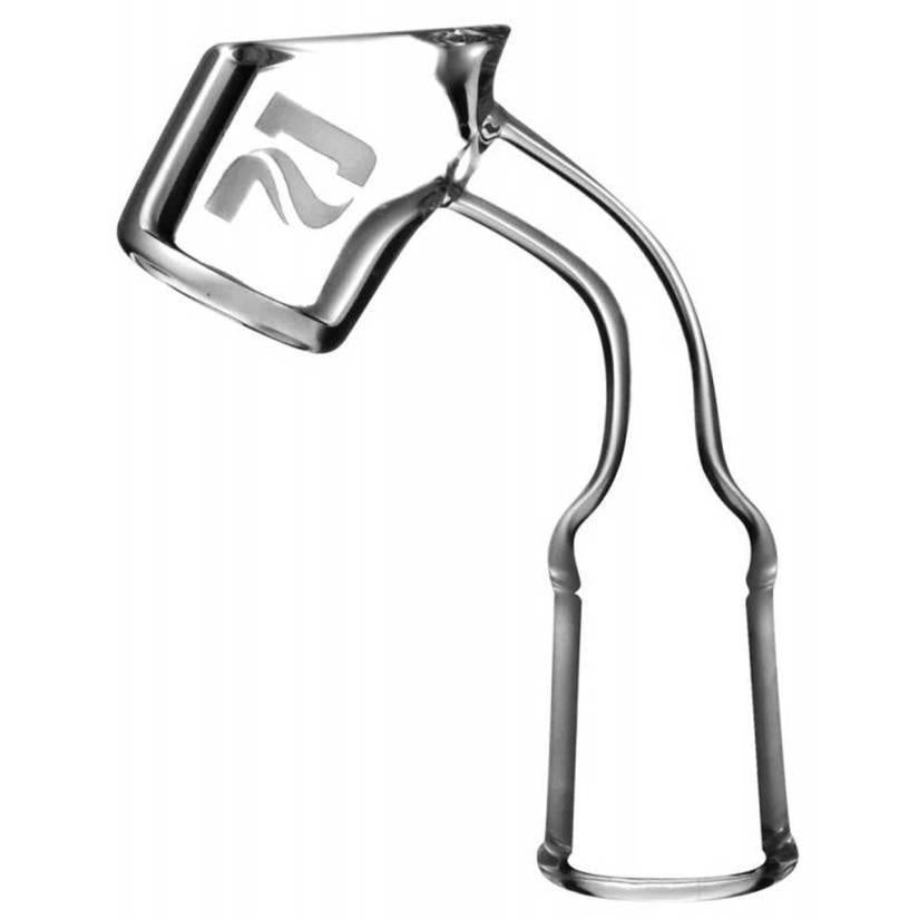 Clear quartz 19mm glass banger with a unique Pulsar design on a white background