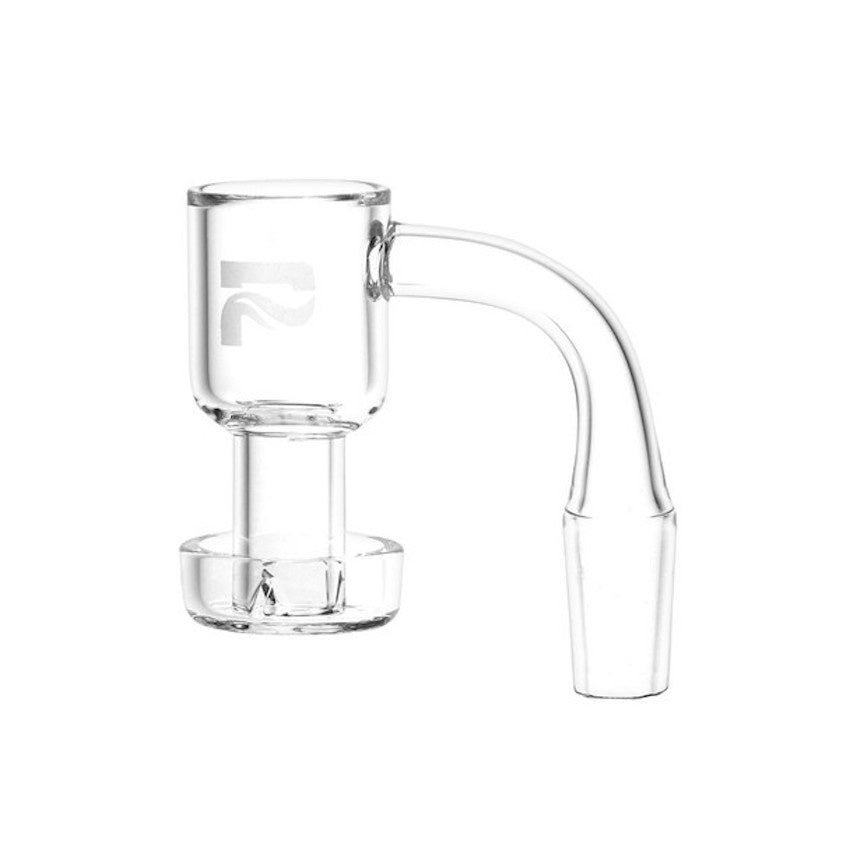 Clear glass water pipe with a white background
