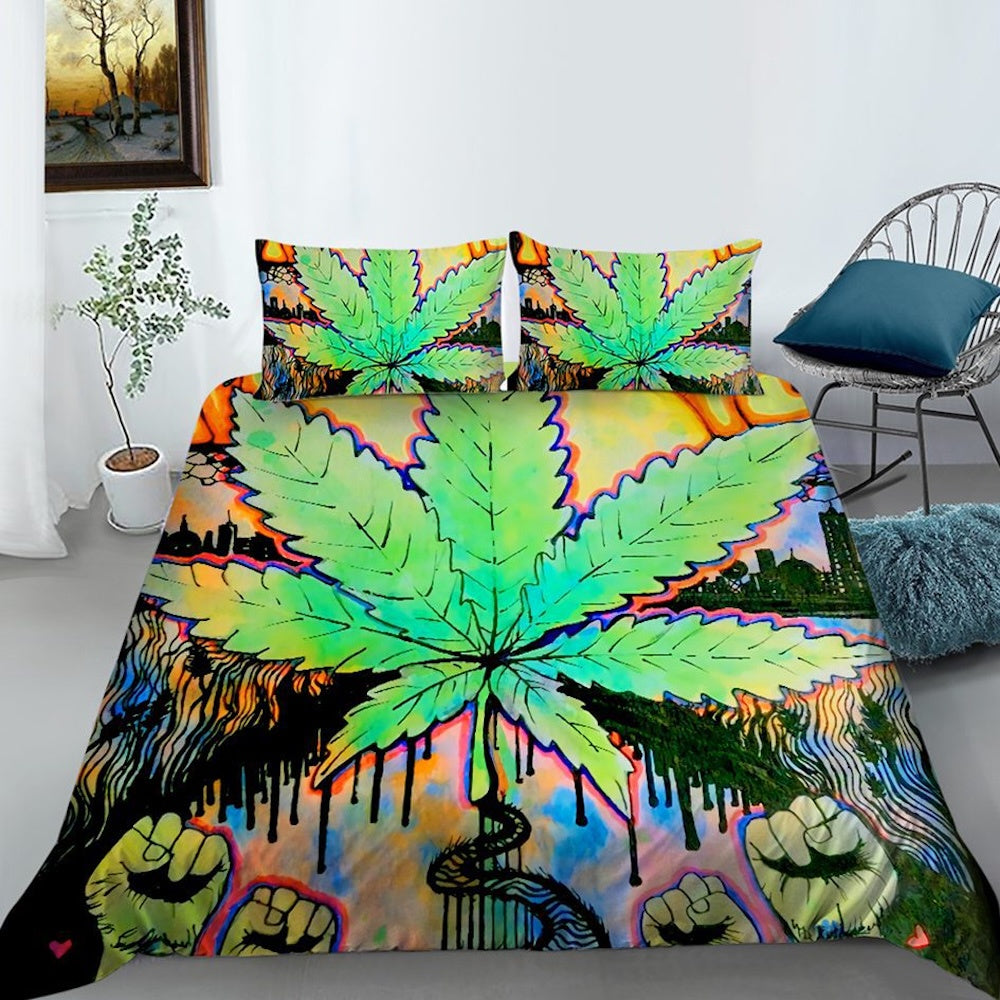 Queen Size Duvet Cover Marijuana Leaf - Shell Shock