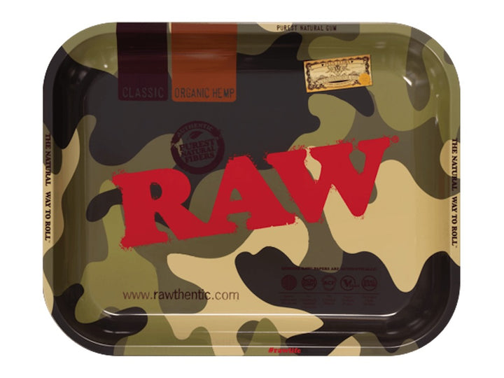 Camouflage-patterned tray with 'RAW' branding on a white background