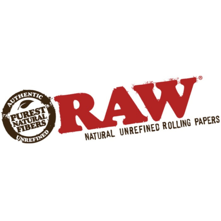RAW brand logo for natural unrefined rolling papers on a white background