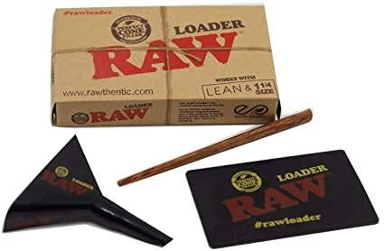 RAW rolling paper set with packaging, roller, and tray on a white background