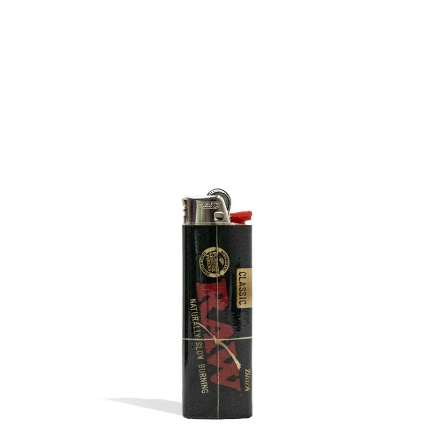 a small black raw bic lighter on a white bavkground