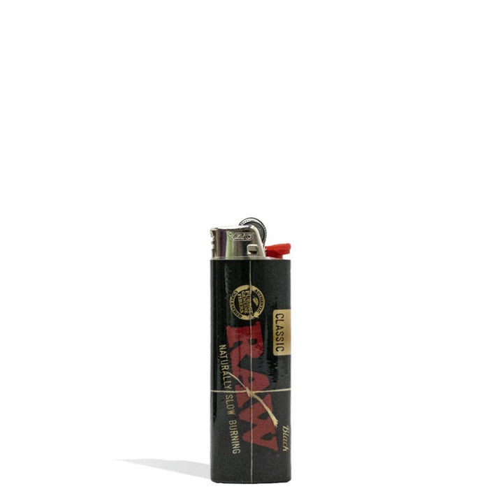 a small black raw bic lighter on a white bavkground