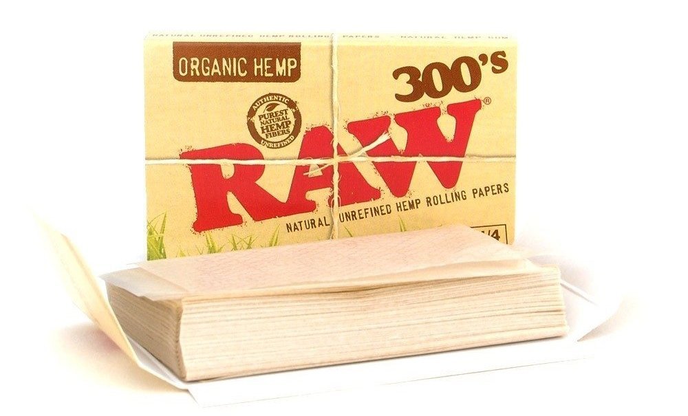 Box of Raw organic hemp rolling papers on a white background