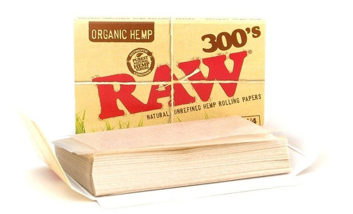 Box of Raw organic hemp rolling papers on a white background