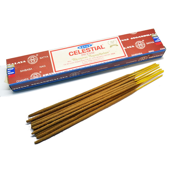 Box of Satya Celestial incense sticks on a white background