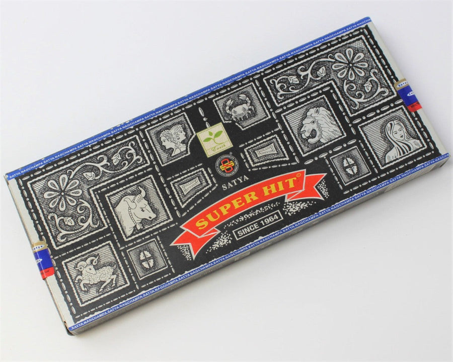 Box of Satya Super Hit incense sticks on a white background