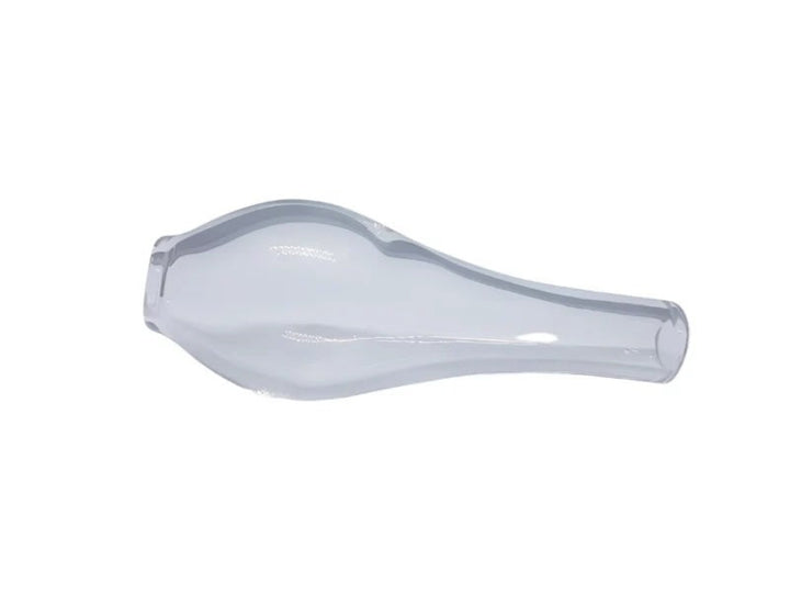 a small clear glass mouthpiece on a white background