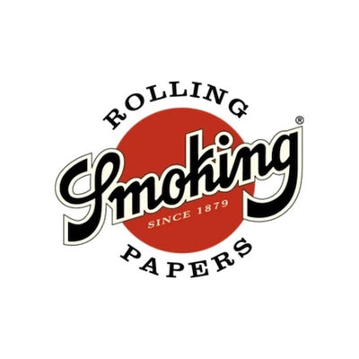 Logo of Rolling Smoking Papers with a red circle and black text on a white background