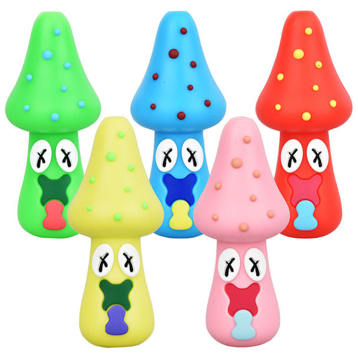 Spacey facey mushroom silicone pipe with glass bowl - shell shock