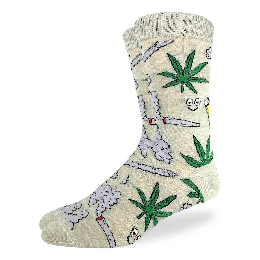 Sock with marijuana leaf and joint design on a beige background