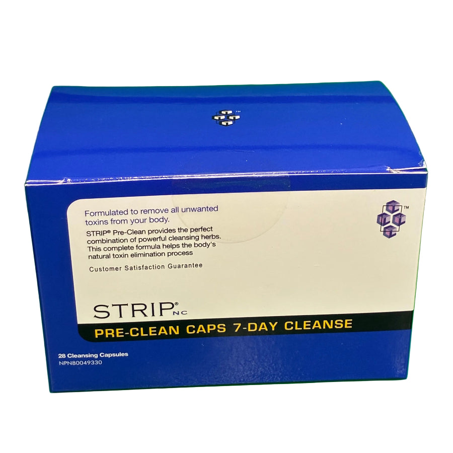 Box of STRIP Pre-Clean Caps 7-Day Cleanse on a white background