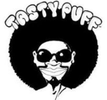 Tasty Puff Logo with a character wearing sunglasses and a mask, with 'Tasty Puff' text above.