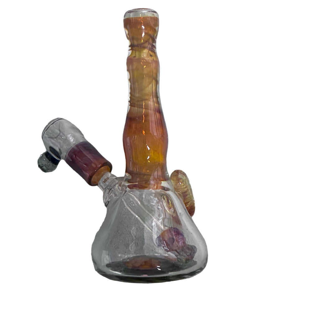 Glass smoking device with amber and clear sections on a gray background