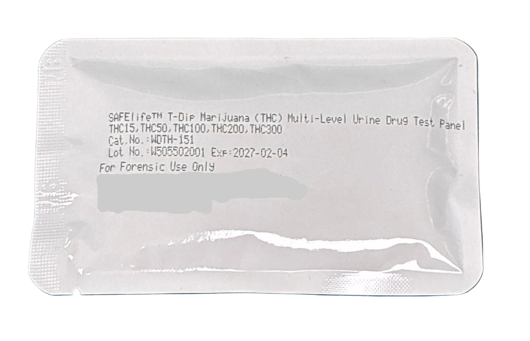 White sachel for multi panel thc drug test on white backround